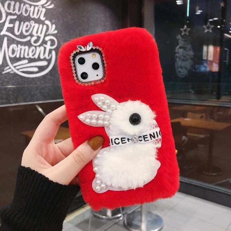 Wholesale Pearl Rabbit Mobile Phone Protective Fur Soft Cover